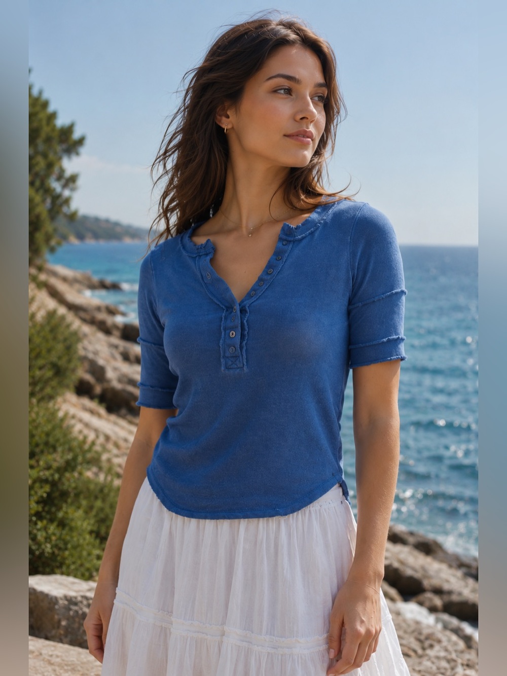 FREE PEOPLE On The Run Womens Henley Top